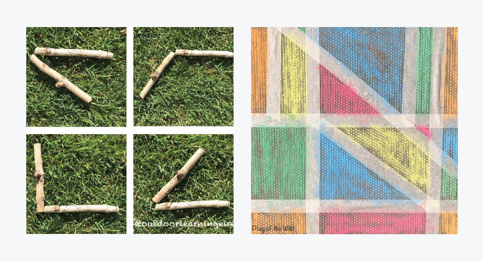 An example using sticks to display angles (left) and an example of a graphic that can be used for an angle hunt (right)