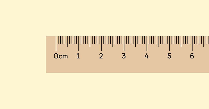 A brown ruler measuring from 0 to 6 centimetres 
