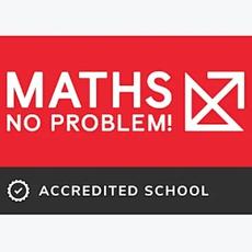 Accredited school badge featuring Maths — No Problem! logo
