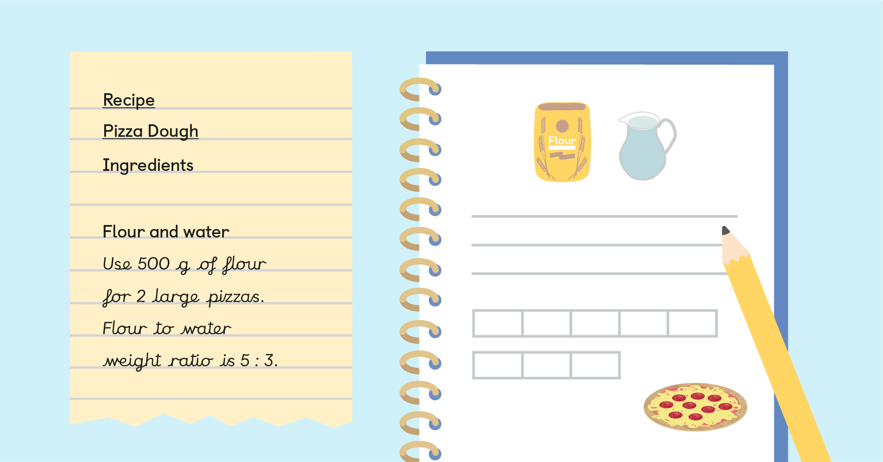 Pizza dough recipe with a maths mastery journal
