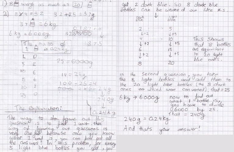 An example of a learner working through a guided practice question in their maths journal