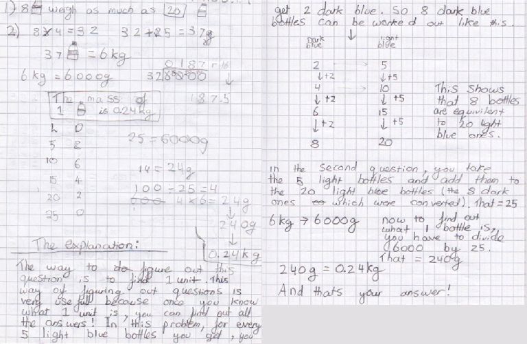 An example of a learner working through a guided practice question in their maths journal