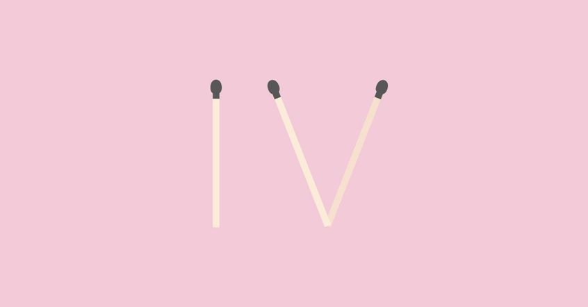 Match sticks shaping the roman numeral for 4 as IV