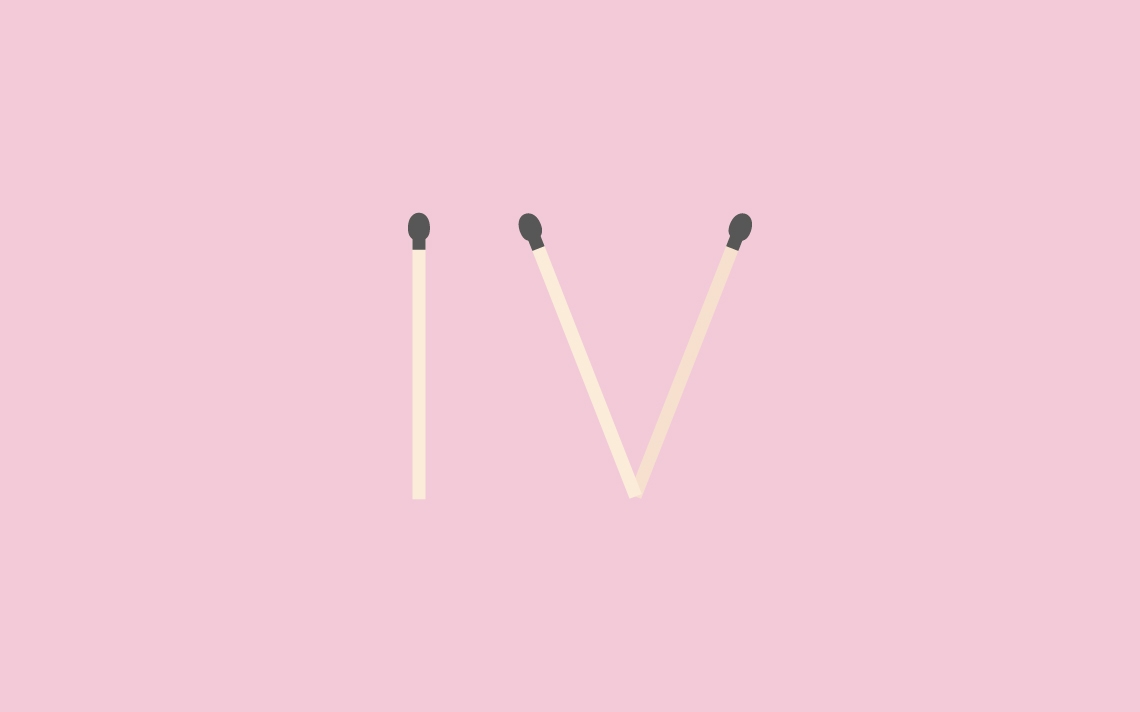 Match sticks shaping the roman numeral for 4 as IV