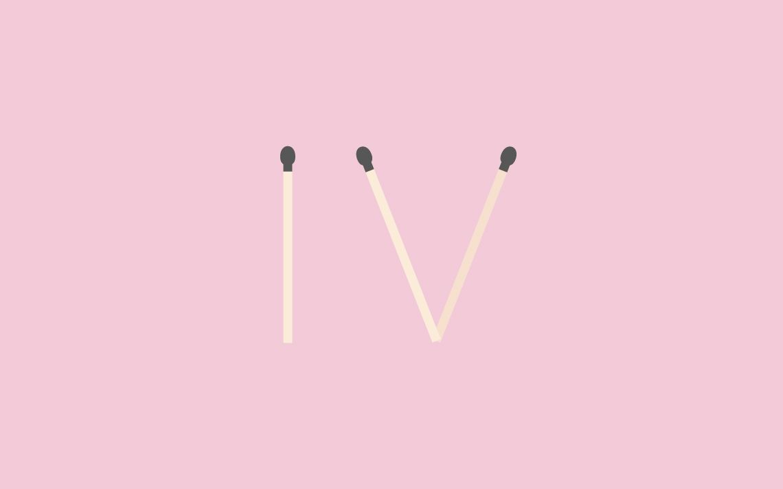 Match sticks shaping the roman numeral for 4 as IV