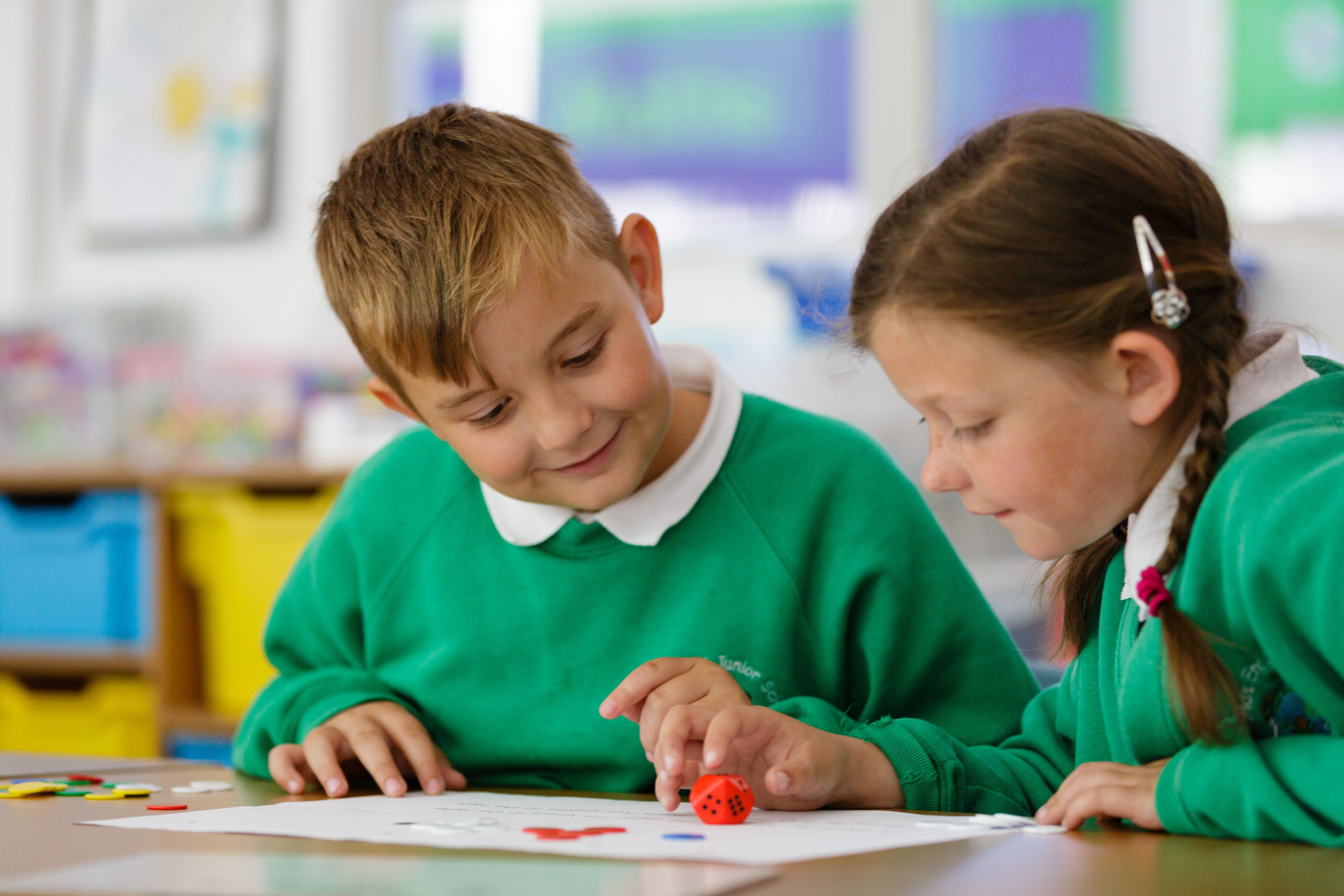Pupils using manipulatives in a mathematics lesson at World's End Primary School in Birmingham England.