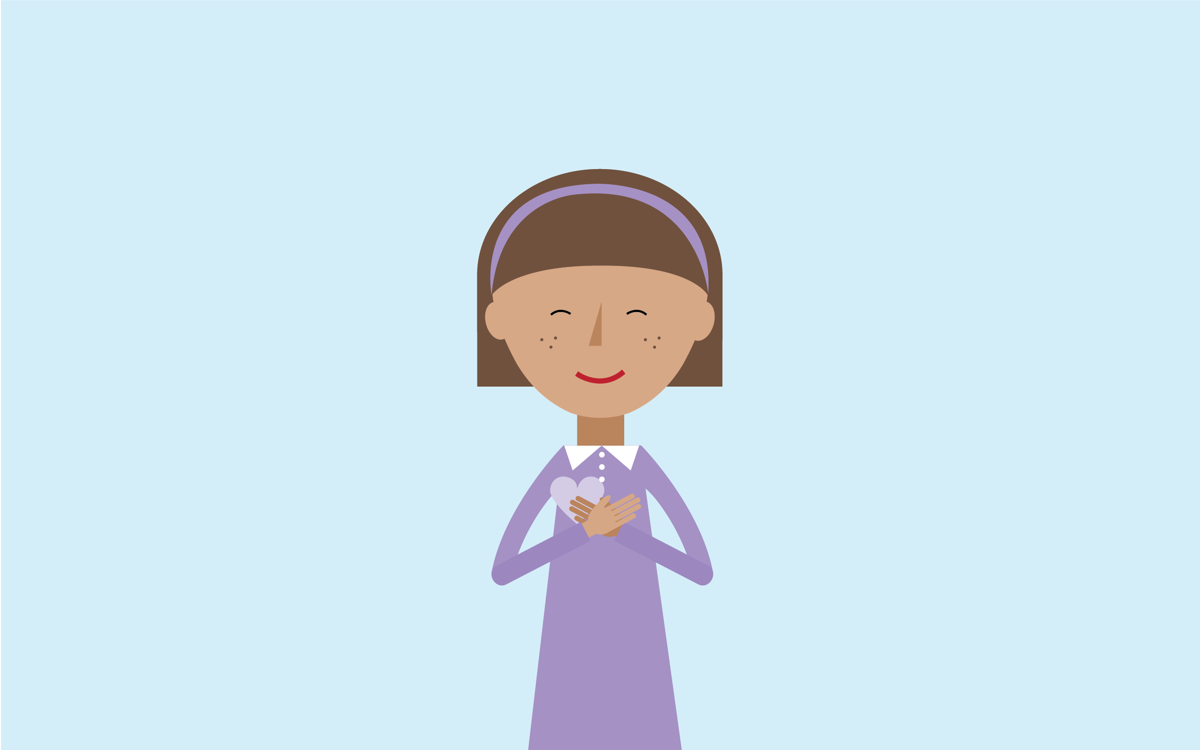 Maths — No Problem! character Amira smiling and holding her hands in a heart, on a blue background
