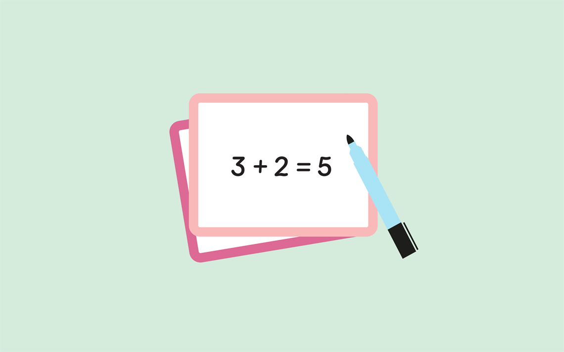 a white board with the equation 3+2=5 written in black dry erase marker