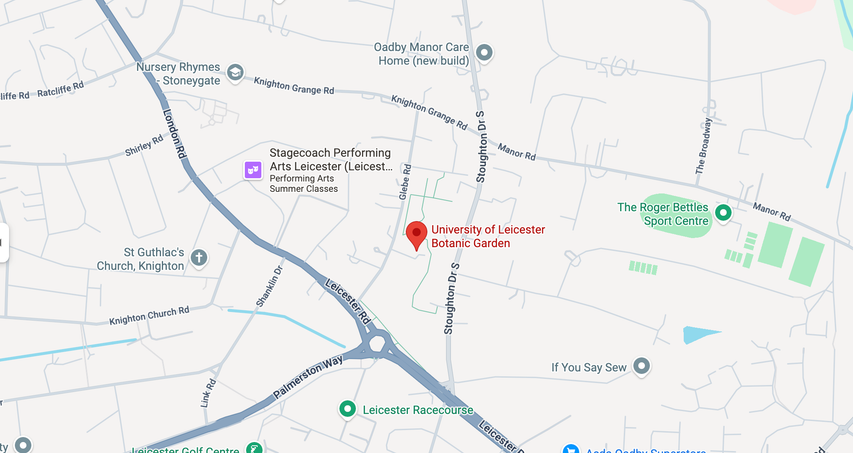 An overhead map of the University of Leicester, Botanic Gardens venue