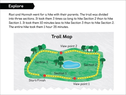 Explore task from Maths — No Problem! textbook showing trail map