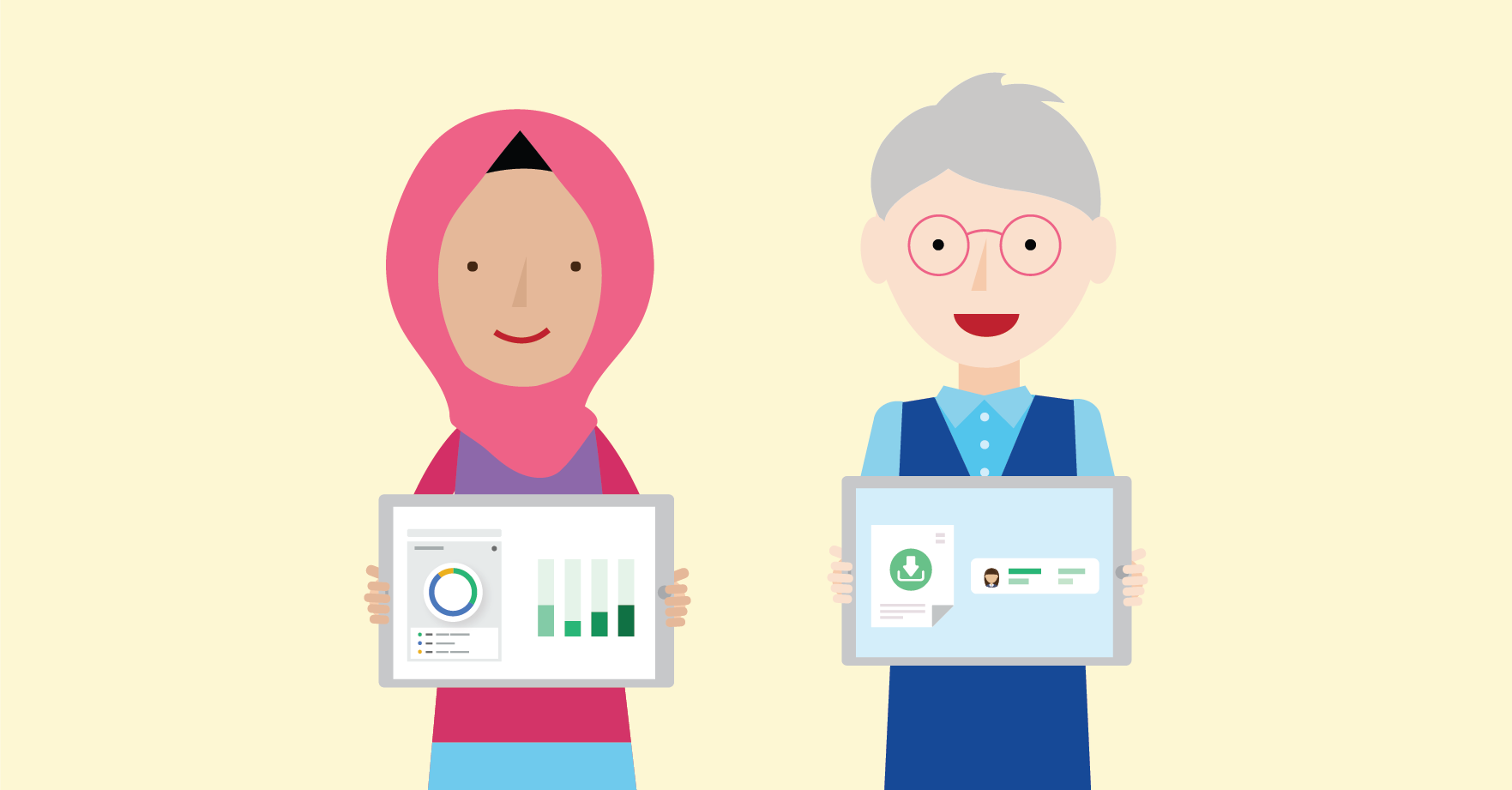 Two teachers holding maths mastery products for use in the classroom