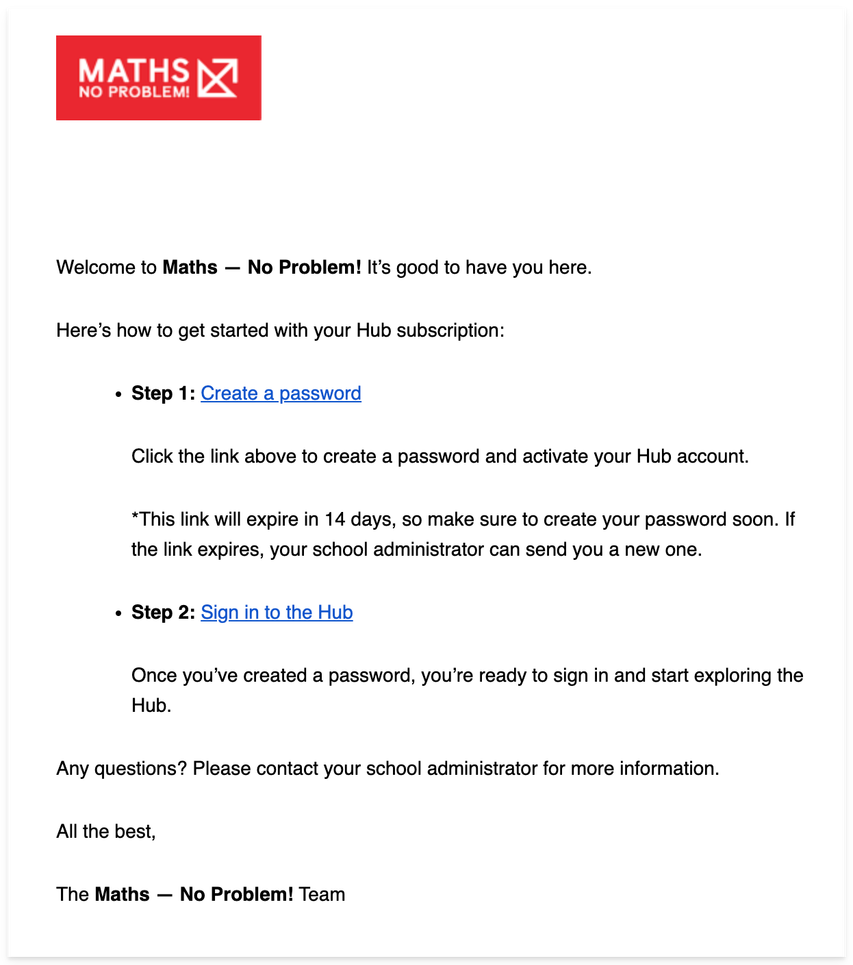 Email example for Hub Subscription