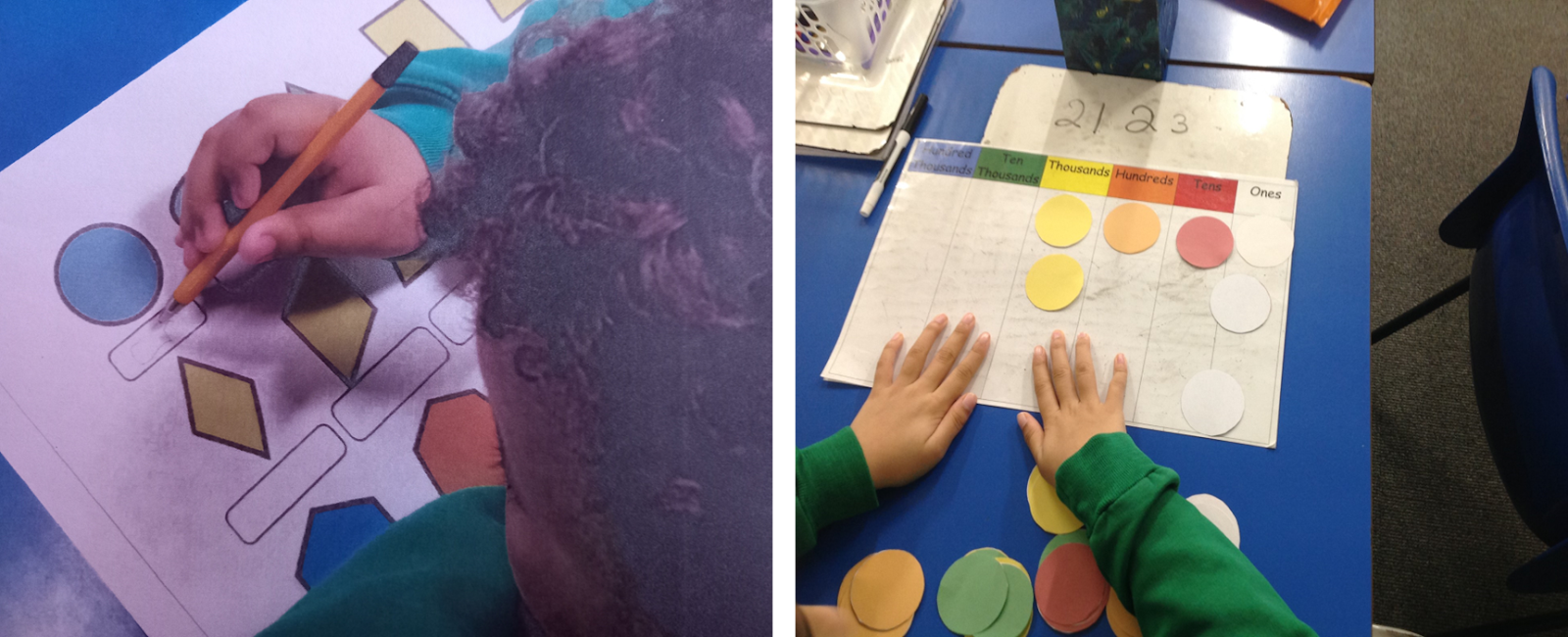 visually impaired children doing maths with visual aides