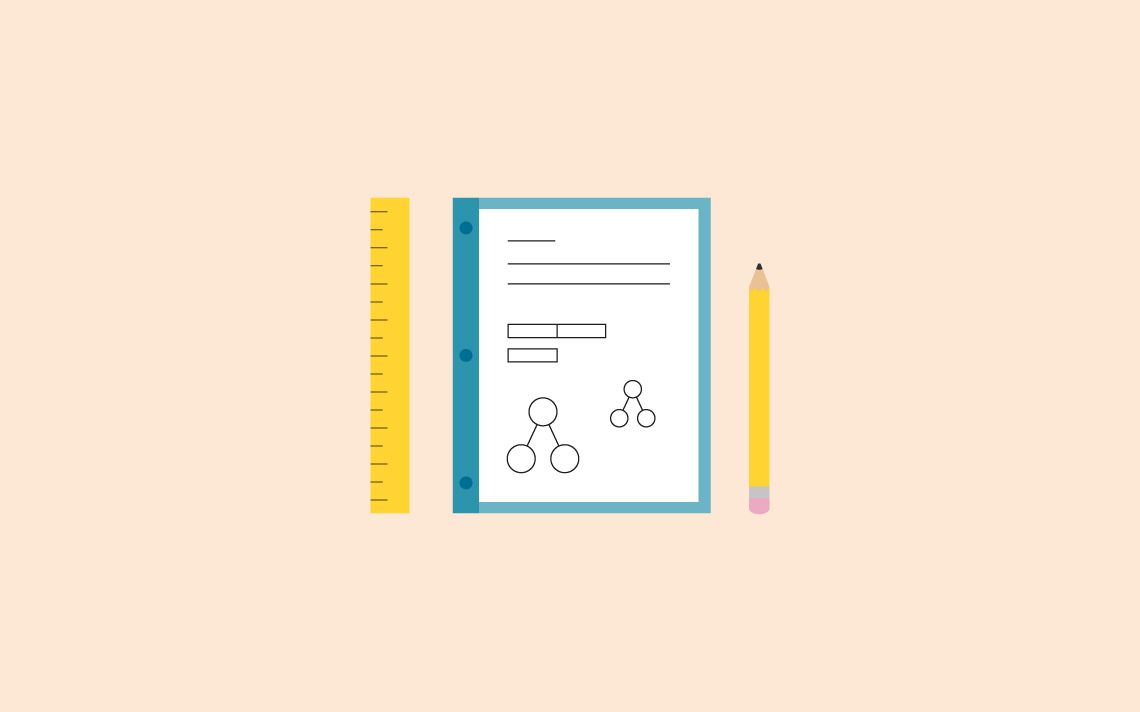 illustration of a ruler, a maths workbook and a pencil