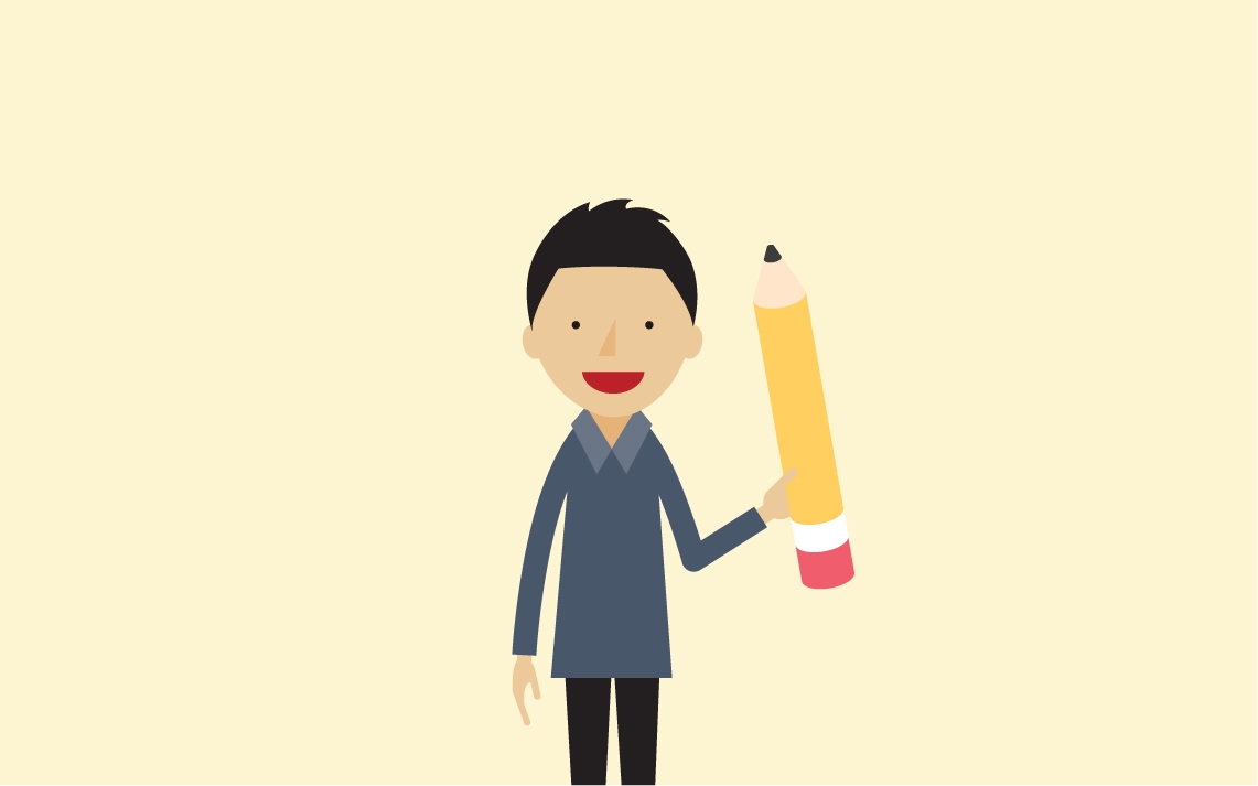 an illustration of Dr Yeap Ban Har holding a giant pencil
