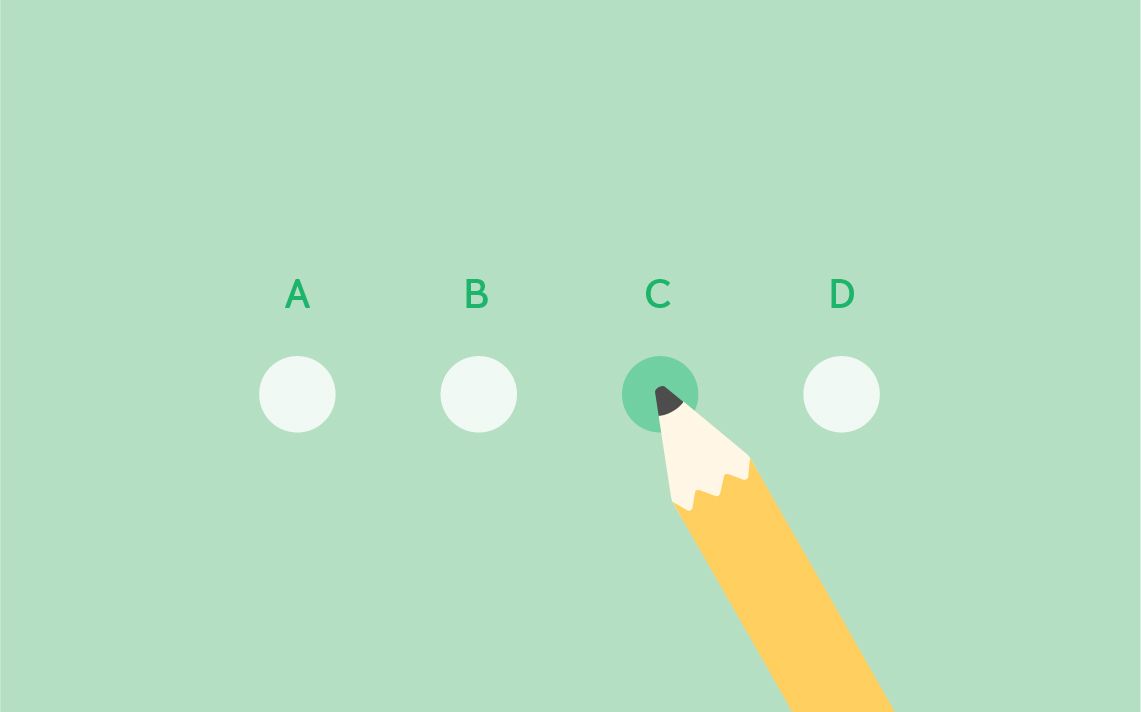 a set of multiple choice bubbles with a pencil shading in option C