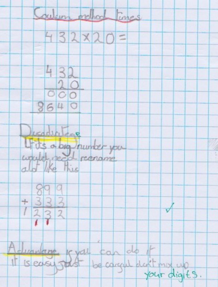 different types of multiplication within maths journal examples