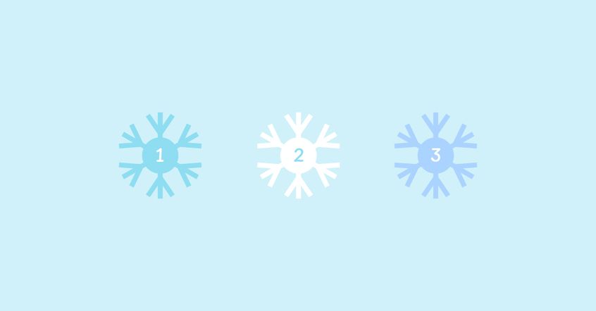 three snowflakes each numbered one, two, and three