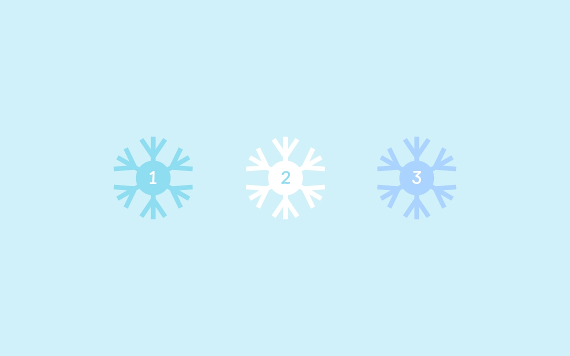 three snowflakes each numbered one, two, and three