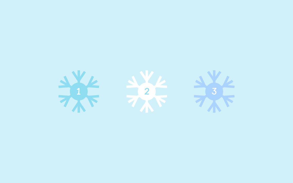 three snowflakes each numbered one, two, and three