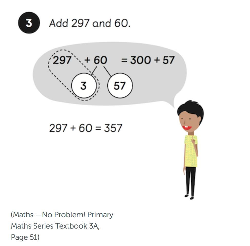 maths mastery number bonds example showing how one number can be broken up into parts to make an addition equation easier