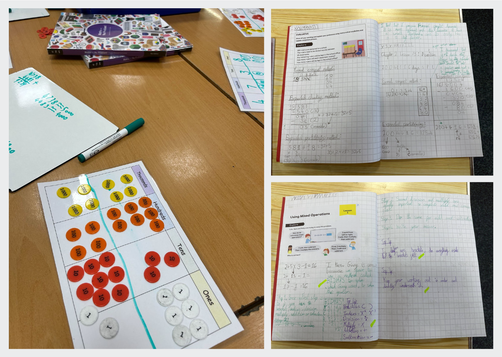 three images of journals and manipulatives