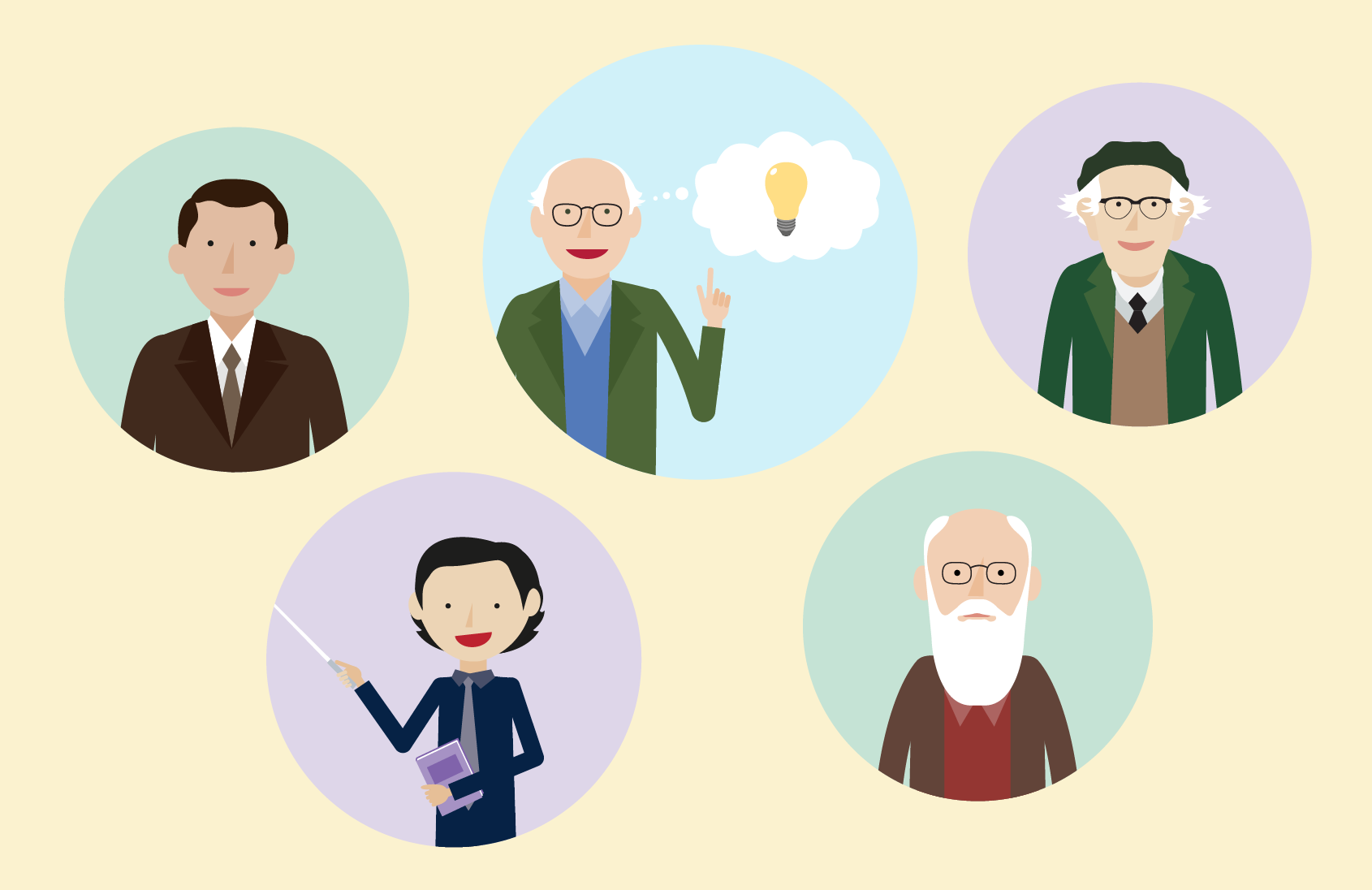 All the illustrated maths mastery theorists together