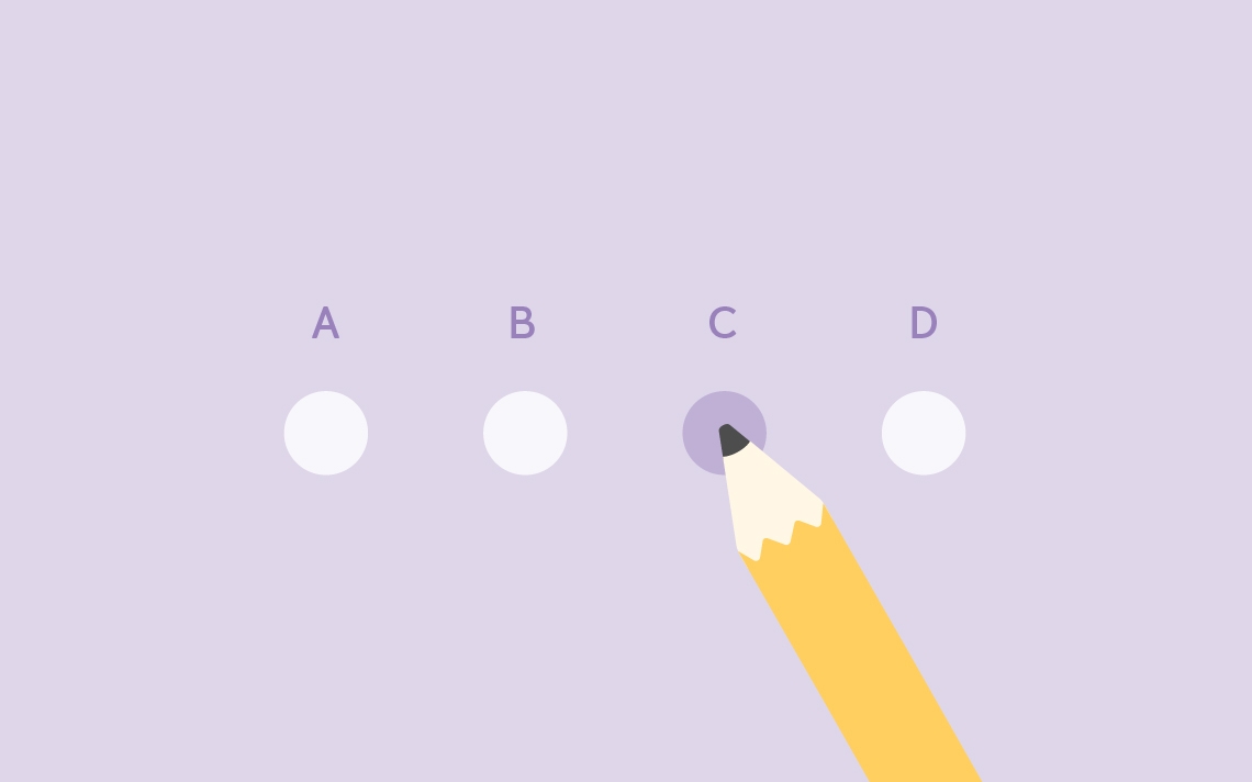 a set of multiple choice bubbles with a pencil shading in option C