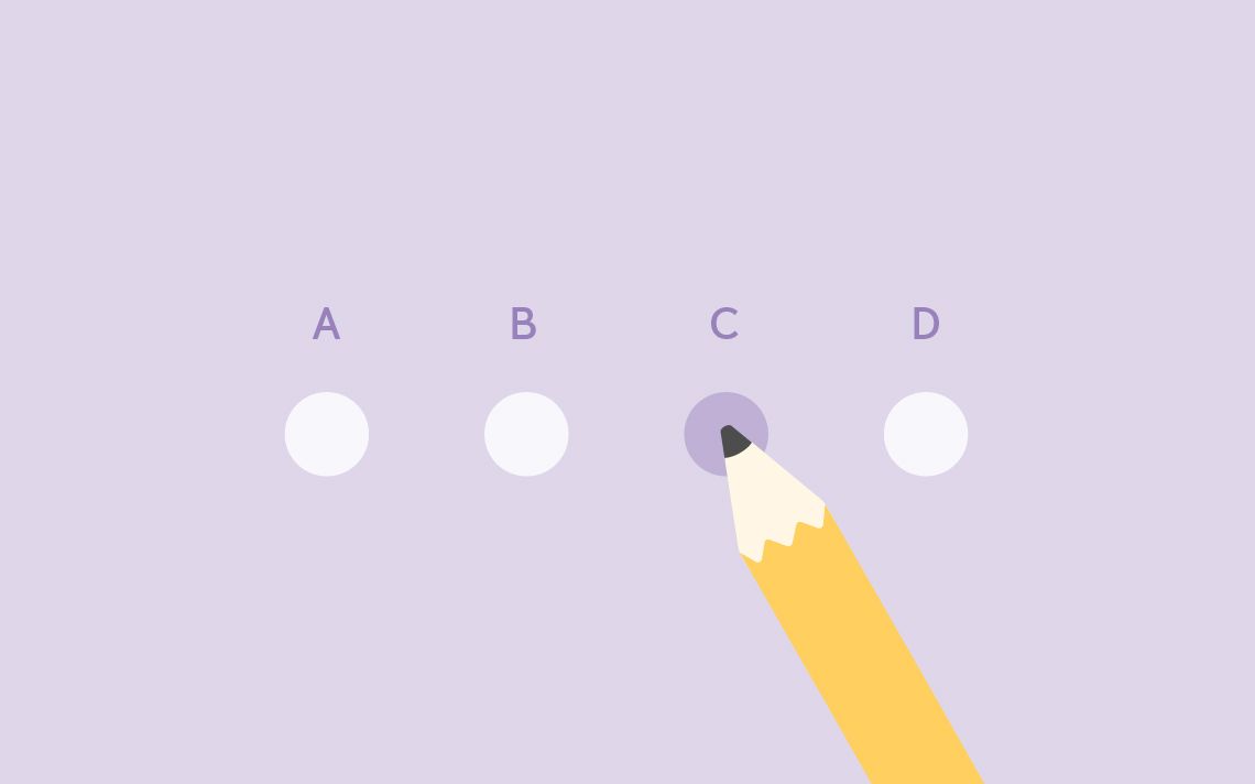 a set of multiple choice bubbles with a pencil shading in option C