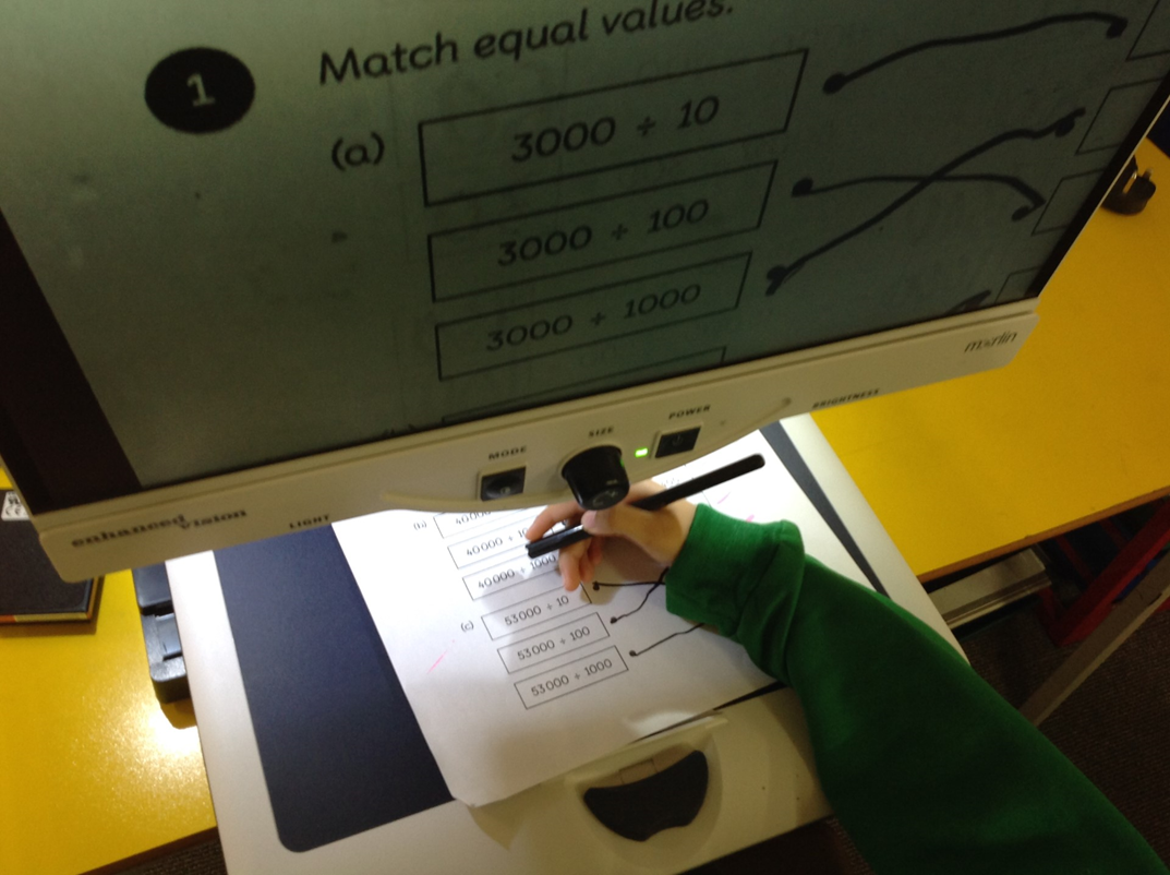 Using a screen to magnify the Maths — No Problem! Workbook to help the visually impaired students