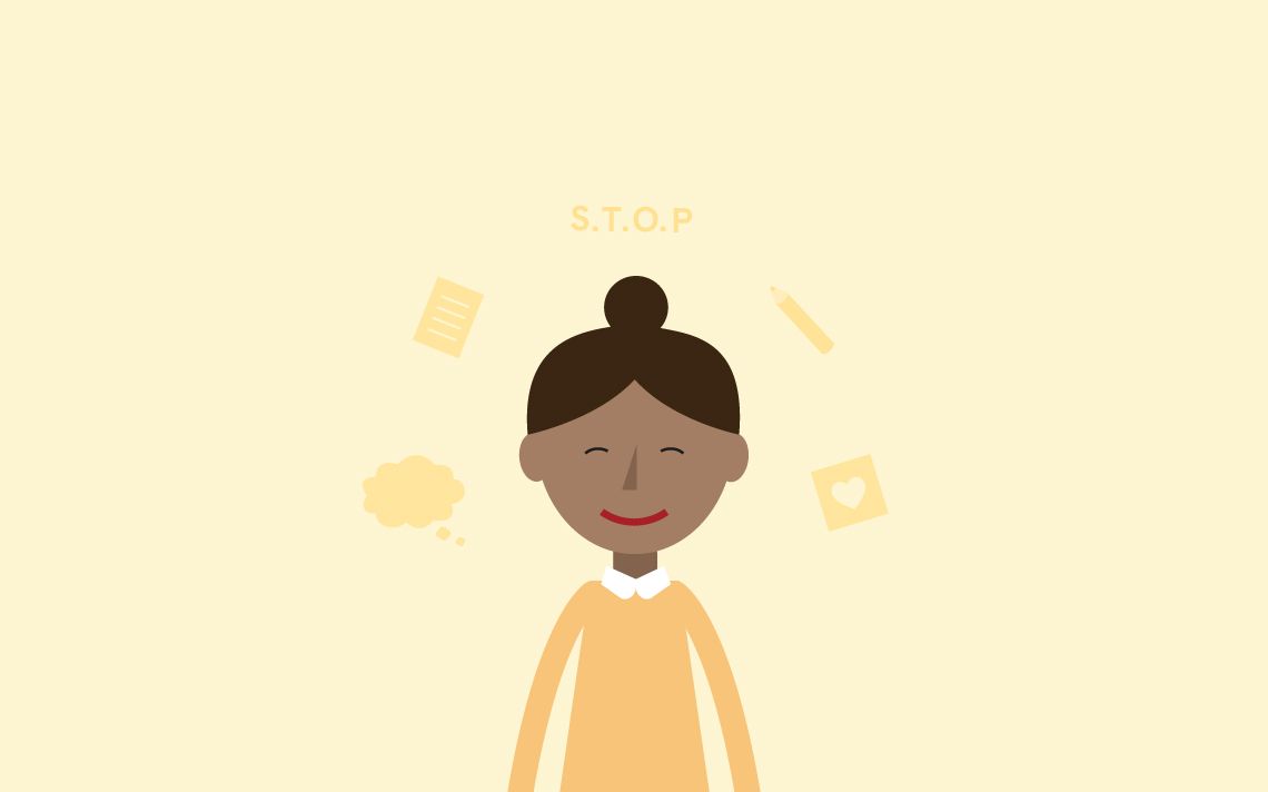 A teacher smiling while pondering 5 mindfulness habits