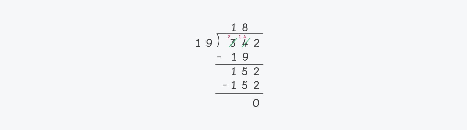 long division of 342 divided by 19 to solve complex maths word problem