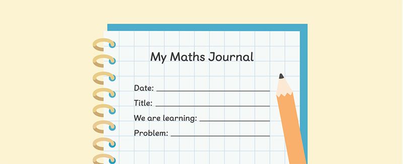 An open maths journal with the basics ready to be filled in