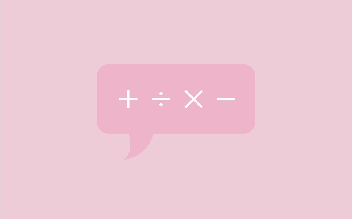 a speech bubble with an addition symbol, a division symbol, a multiplication symbol, and a subtraction symbol inside of it