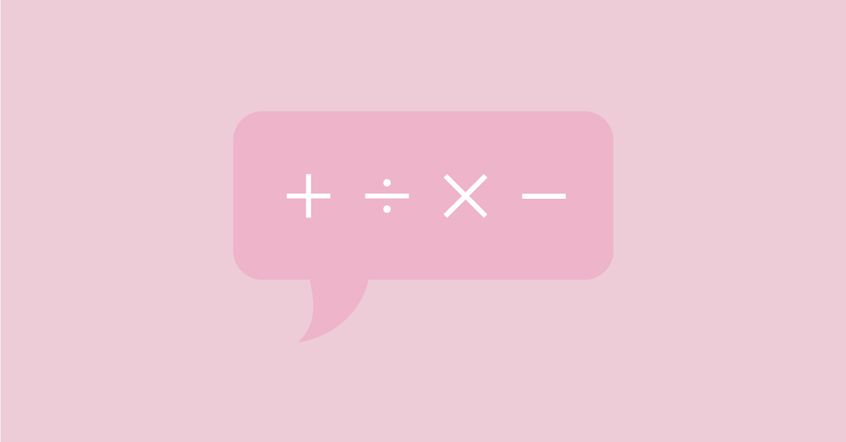 a speech bubble with an addition symbol, a division symbol, a multiplication symbol, and a subtraction symbol inside of it