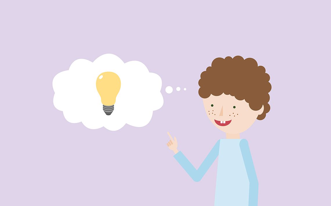 a maths mastery student with a thought bubble with a light bulb inside