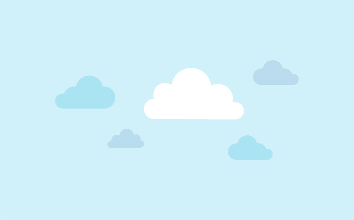 5 fluffy clouds in a baby blue sky