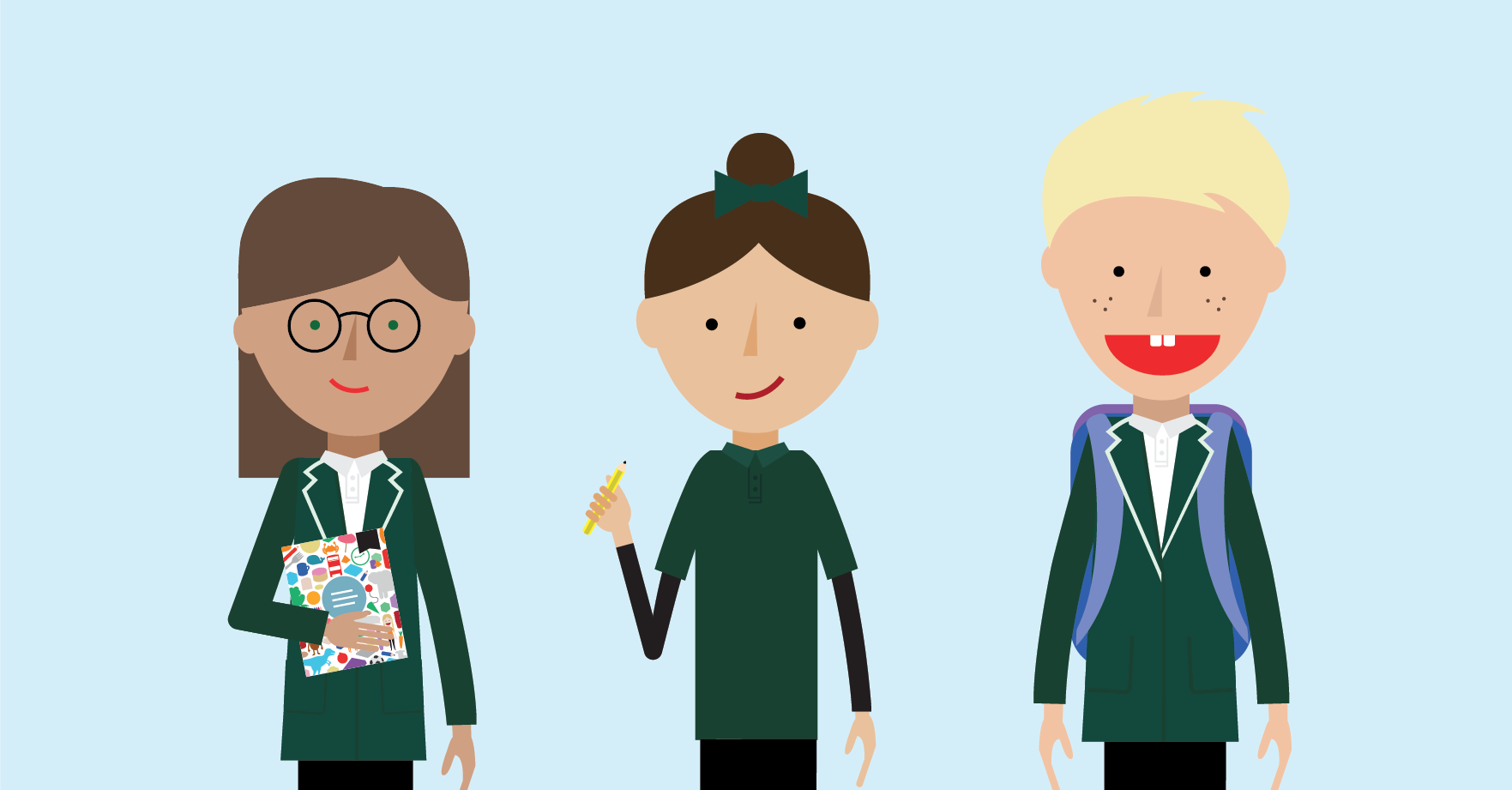 three pupils in uniform ready for their maths lesson