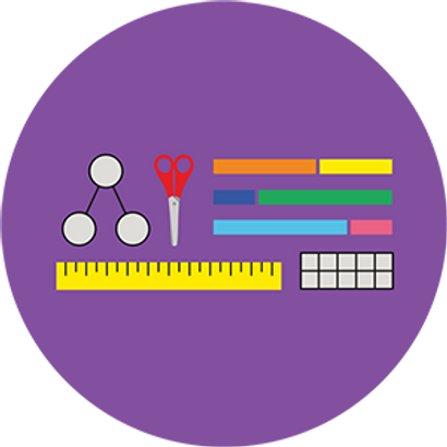 illustration of teaching resources including rulers, scissors, bar charts