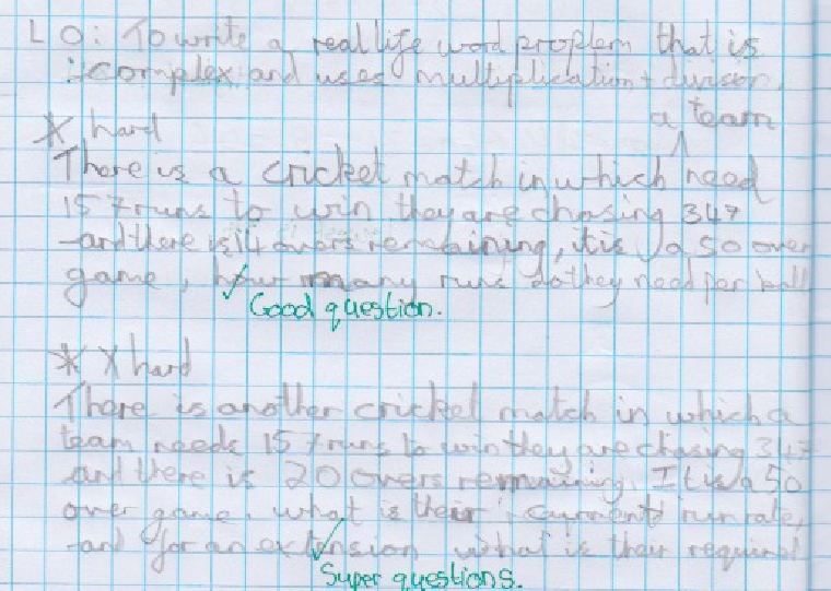 Creative journaling example 4: cricket themed word problem with multiple operations including determining rate