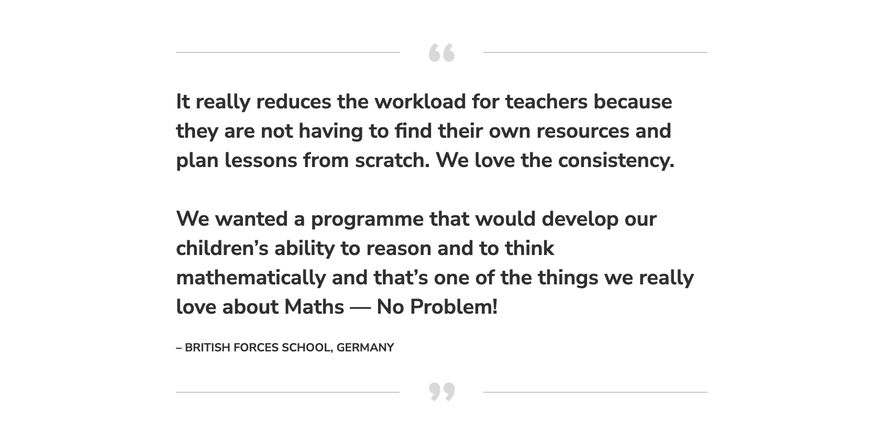 Maths — No Problem! primary maths programme testimonial from British Forces School, Germany