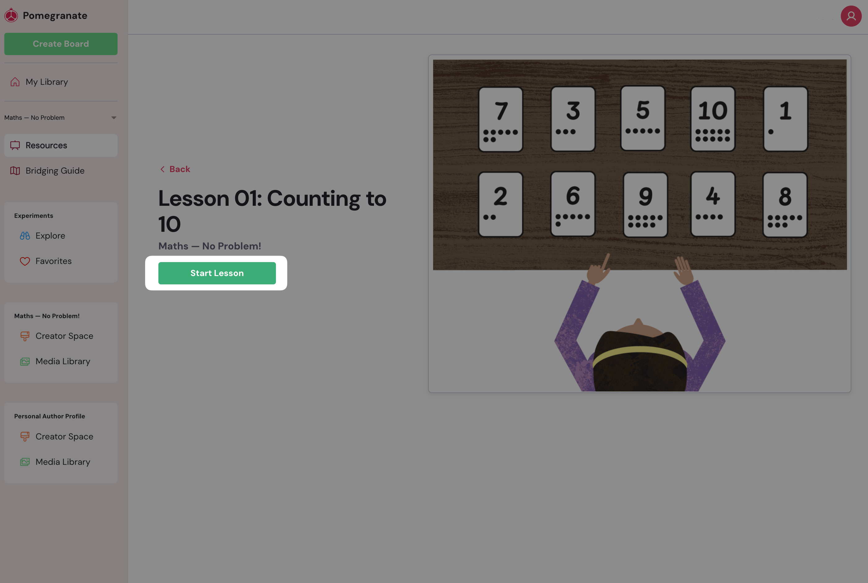 Interactive presentation start lesson button