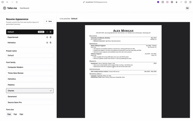 Demo of the new appearance page