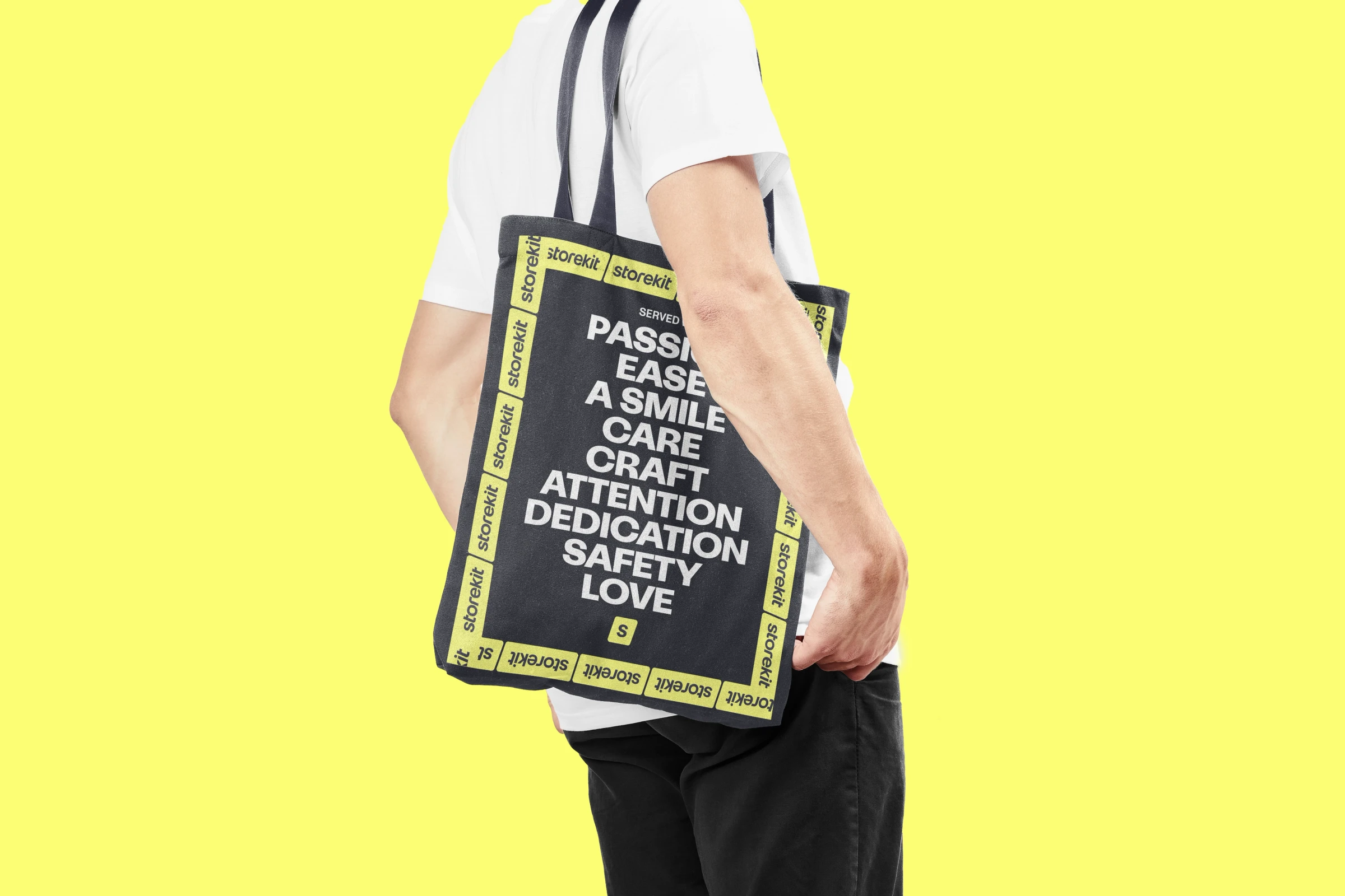Storekit tote bag on shoulder