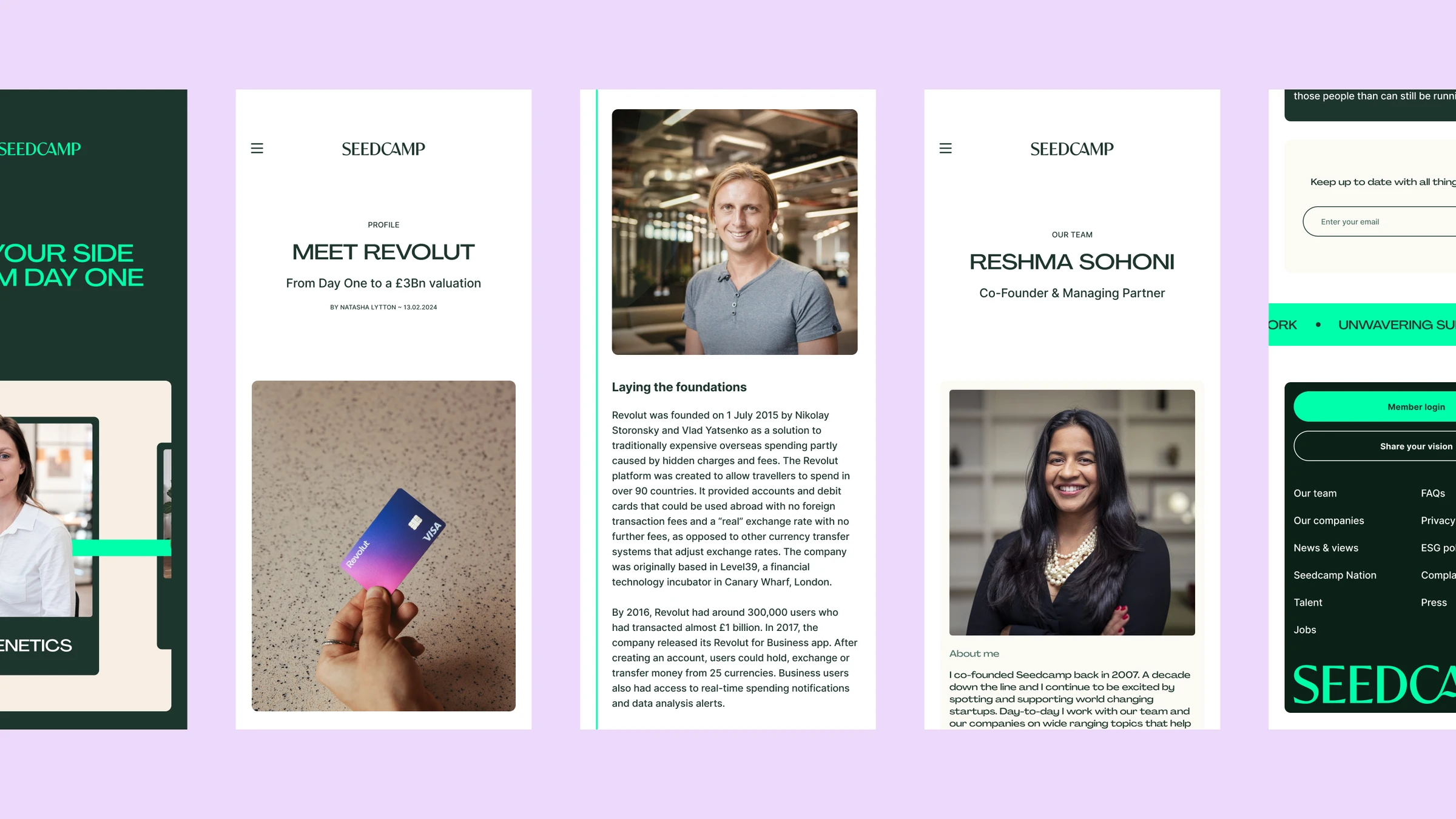 Seedcamp mobile screens overview