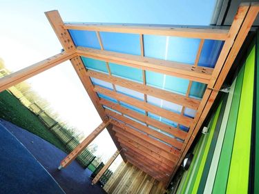 Day nusery with colourful cladding and porch
