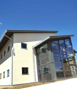 timber frame school building with large glazed entrance hall