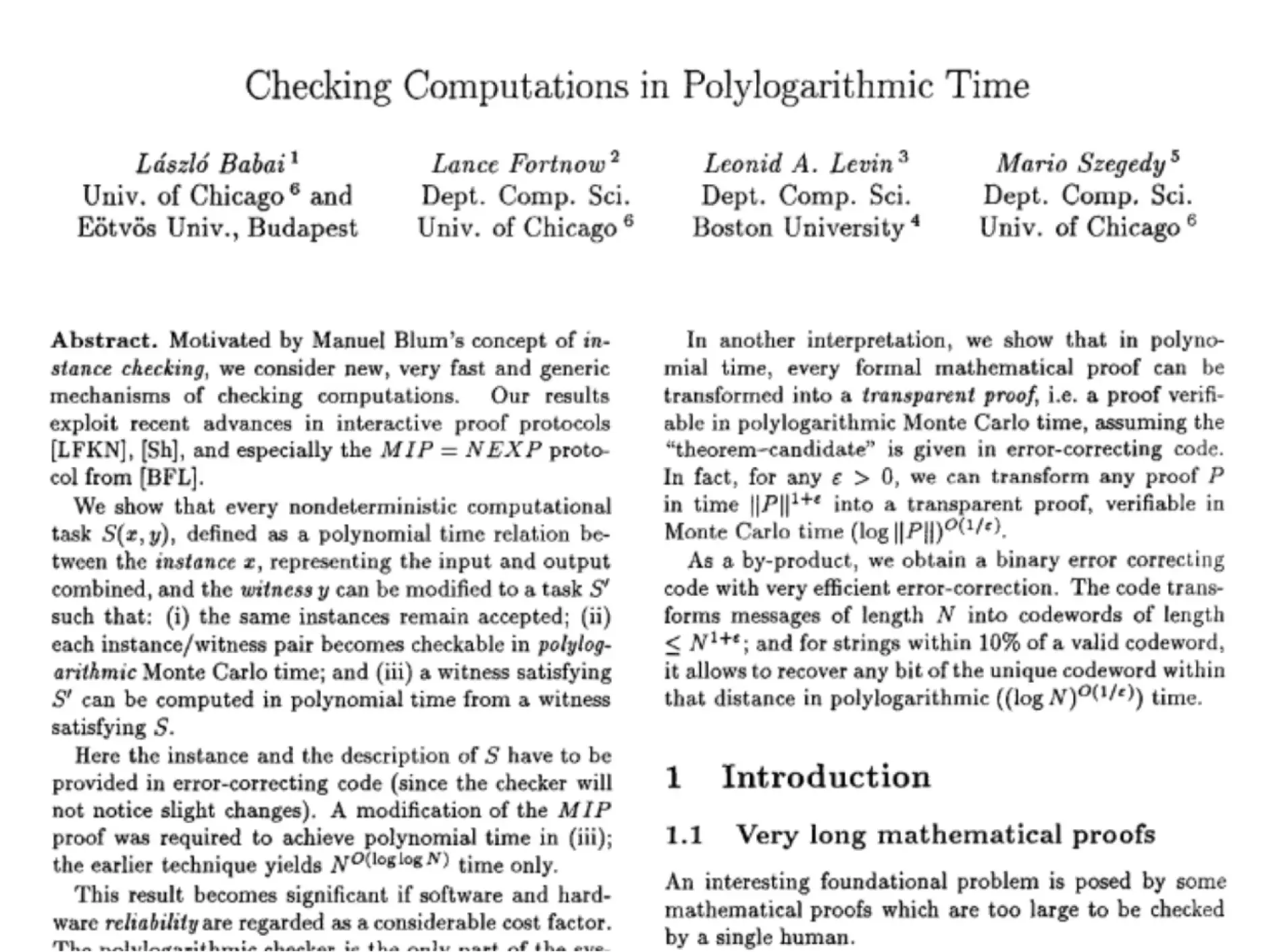 Checking computations in polylogarithmic time document