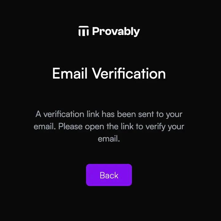 Email verification in the provably app