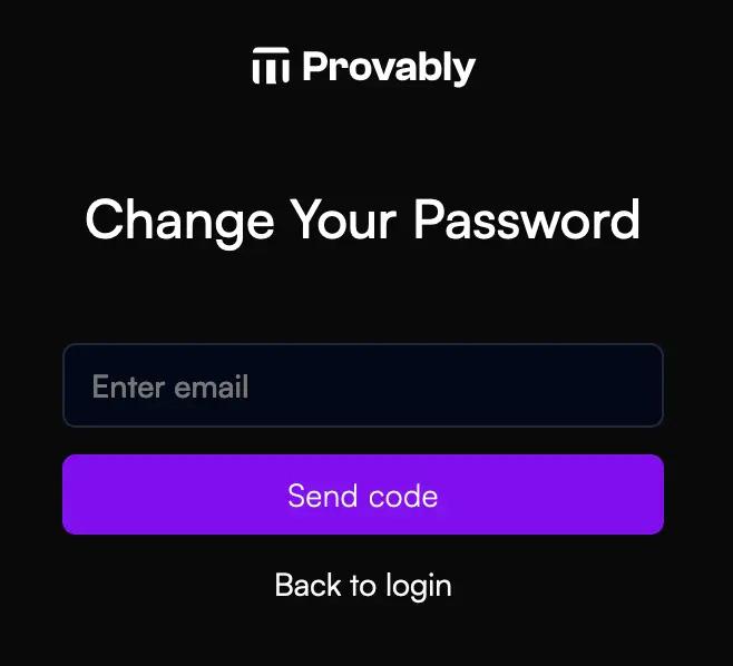 Change your password form in the provably app